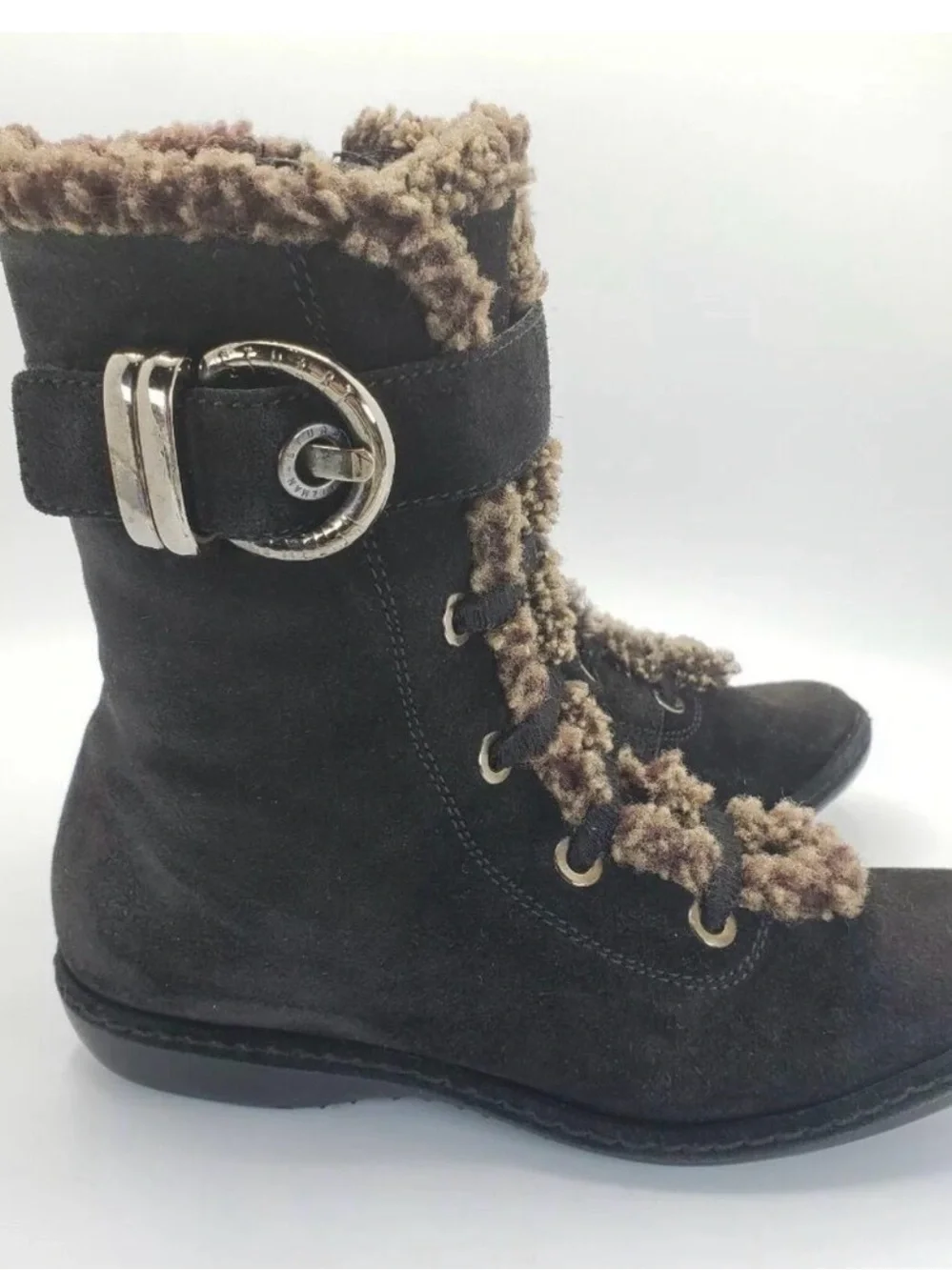Stuart Weitzman ankle lace up faux shearling fur fleece Suede winter boots 6